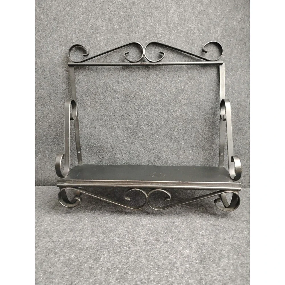 Vintage Black Metal Wrought Iron Shelf Spice Rack Primitive Cottage Core Decor